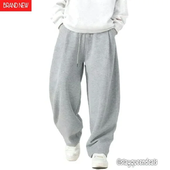 Men's Baggy Sweatpants Wide Leg Loose Jogger Elastic Waist Drawstring